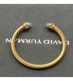 David Yurman Kvinder Renæssance Cablespira Armbånd 18K Gul Guld med Blå 5mm Chrysopras