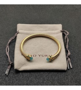 David Yurman Kvinder Renæssance Cablespira Armbånd 18K Gul Guld med Blå 5mm Chrysopras