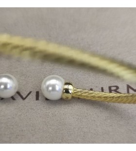 David Yurman Kvinders Solari Cablespira Armbånd 18K Gul Guld med Perler og Diamanter 3mm