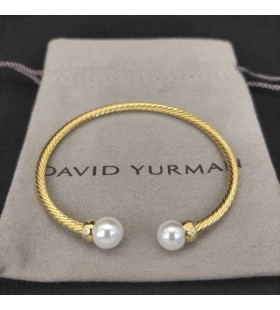 David Yurman Kvinders Solari Cablespira Armbånd 18K Gul Guld med Perler og Diamanter 3mm