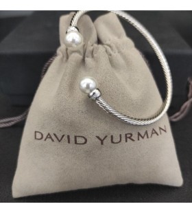 David Yurman Kvinders Solari Cablespira Cuff Bracelet Sterling Sølv med Perler og Diamanter 3mm