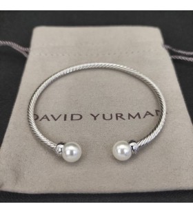 David Yurman Kvinders Solari Cablespira Cuff Bracelet Sterling Sølv med Perler og Diamanter 3mm