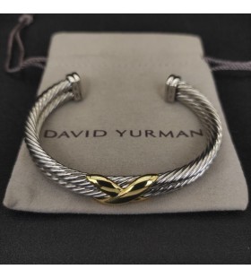David Yurman Kvinders X Klassiske Kabel-Station Cuff Bracelet Sterling Sølv med 14 KT Gul Guld 10mm