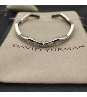 David Yurman Kvinders Zig Zag Stax Cuff Bracelet Sterling Sølv med Diamanter, 5mm