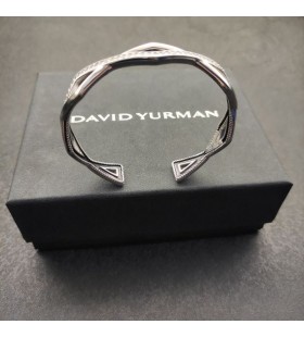 David Yurman Kvinders Zig Zag Stax To Rækken Armbånd Sterling Sølv med Diamanter 13mm