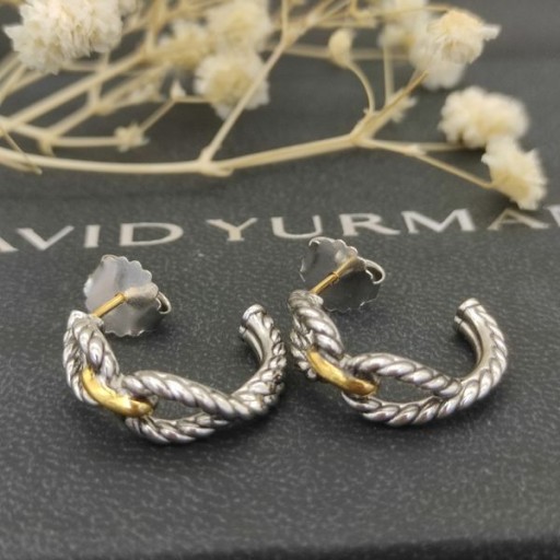 David Yurman Kabel Lus Hoepel Oorbellen in Sterling Zilver met 18 KARAAT Geel Goud 15mm