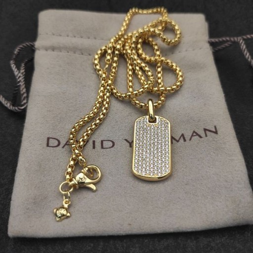 David Yurman Chevron Tag in 18K Geel Goud met Diamanten 35mm