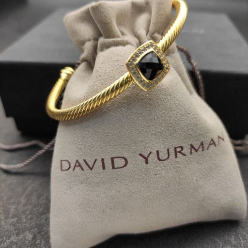 David Yurman Vrouwen Kabel Manchet Armband 18K Geel Goud Met Zwarte Diamant 4mm