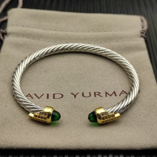 David Yurman Women ' s Classic Kabel Manchet Armband van Sterling Zilver met 18 KARAAT Geel Goud En Donker Groene Diamant 5mm