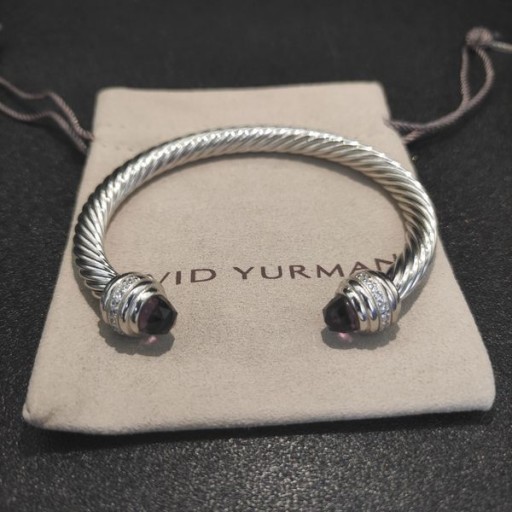 David Yurman Women ' s Classic Kabel Manchet Armband van Sterling Zilver met Amethist en Diamant 7mm