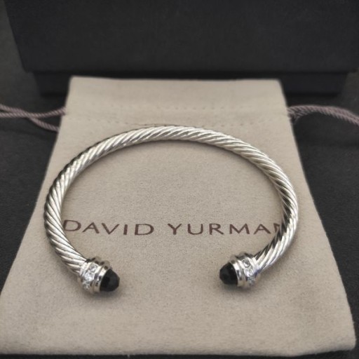 David Yurman Women ' s Classic Kabel Manchet Armband van Sterling Zilver met Zwarte Diamant 5mm