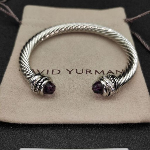 David Yurman Women ' s Classic Cablespira Manchet Armband van Sterling Zilver met Paarse Diamant 7mm
