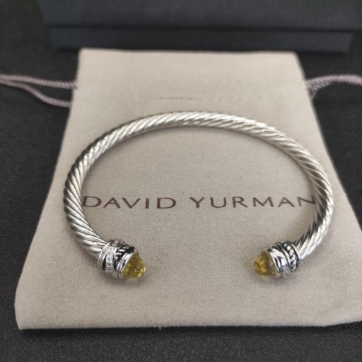 David Yurman Women ' s Classic Cablespira Manchet Armband van Sterling Zilver met Gele Diamant 5mm