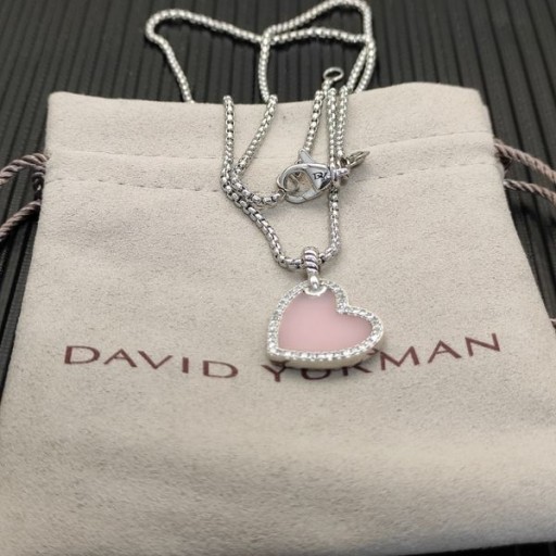 David Yurman Vrouwen Elementen Hart Amulet Sterling Zilver met Roze Opaal en Diamanten 18.7 mm