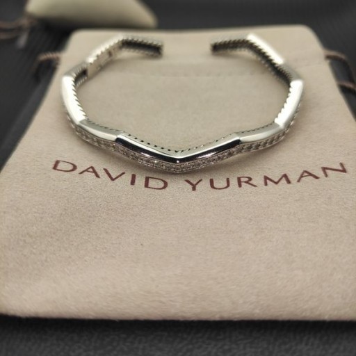 David Yurman Vrouwen Zig Zag Stax Manchet Armband van Sterling Zilver met Diamant 5mm