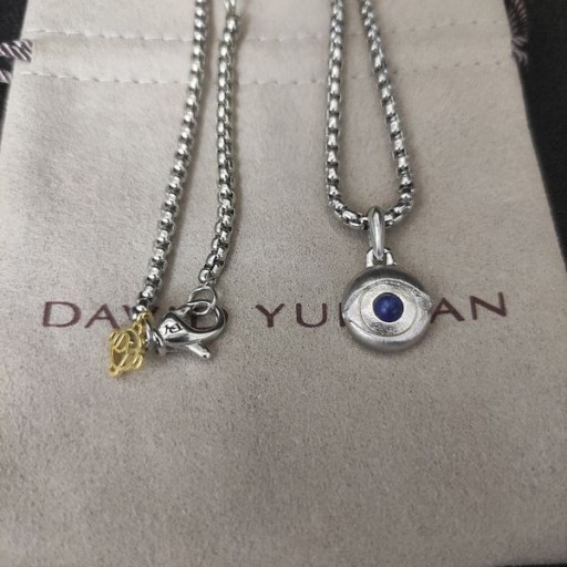 David Yurman Mannen Boze Oog Amulet Sterling Zilver met Lapis 14.5 mm