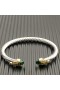 David Yurman Women ' s Classic Kabel Manchet Armband van Sterling Zilver met 18 KARAAT Geel Goud En Donker Groene Diamant 5mm