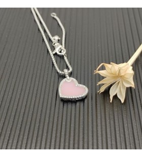 DY Elementen Hart Amulet Sterling Zilver met Roze Opaal en Diamanten