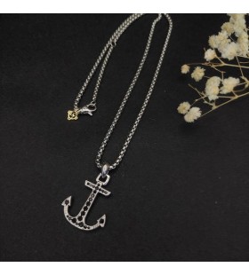 David Yurman Mannen Amuletten Anker Ketting met Zwarte Diamanten