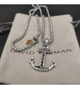 David Yurman Mannen Amuletten Anker Ketting met Zwarte Diamanten