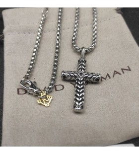 David Yurman Mannen Chevron Kruis Hanger in Sterling Zilver met Zwarte Diamanten 36mm