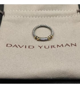 David Yurman Petite Helena Wrap Band Ring in Sterling Zilver met 18 KARAAT Geel Goud en Diamant 4mm