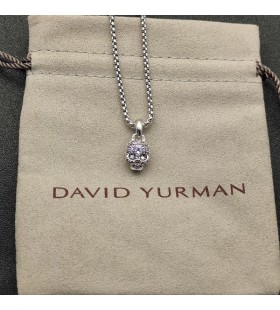 David Yurman Schedel Amulet Full Pave Paarse Saffieren en 18K Wit Goud 14mm