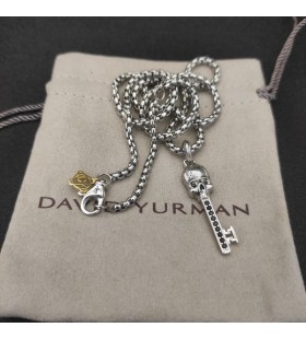 David Yurman Mannen Memento Mori Schedel Toets Amulet Sterling Zilver met Zwarte Diamanten 31.7 mm
