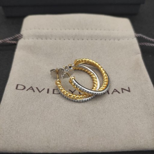 David Yurman Crossover Vanne Korvakorut Sterling 18K Keltainen Kulta ja Hopea Timantteja halkaisija 20mm