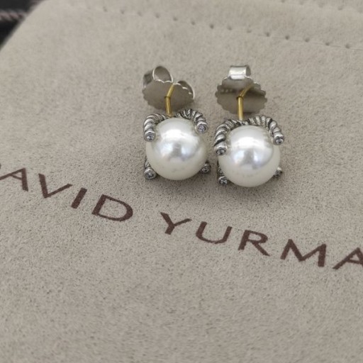 David Yurman Helmi Korvakorut Sterling Hopea Helmiä ja Timantteja 14mm