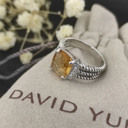 David Yurman Petite Wheaton Ring Sterling Hopea kanssa Hampton Keltainen Topaasi ja Timantteja 10mm