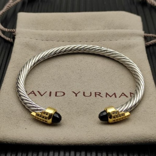 David Yurman Naisten Klassinen Kaapeli-Ranneke Rannerengas Sterling Silver 18K Keltainen Kulta Ja Musta Timantteja 5mm