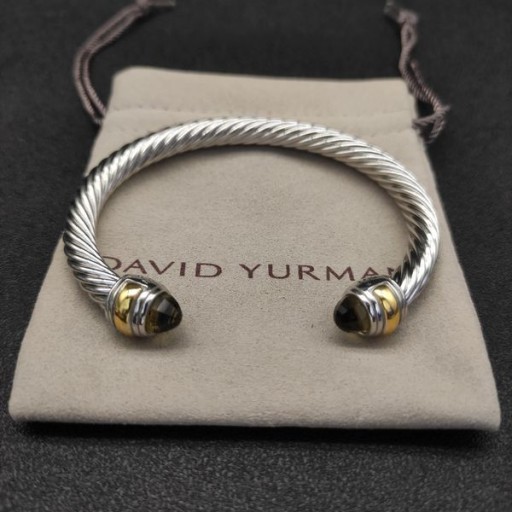 David Yurman Naisten Klassinen Kaapeli-Ranneke Rannerengas Sterling Silver 18K Keltainen Kulta ja Ruskea Timantteja 7mm