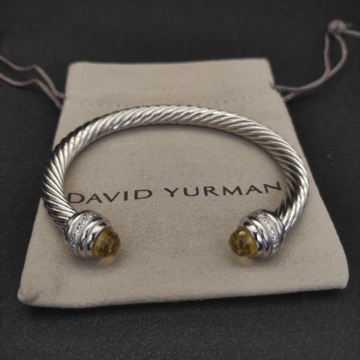 David Yurman Naisten Klassinen Kaapeli-Ranneke Rannerengas Sterling Hopea ja Citrine ja Timantteja 7mm