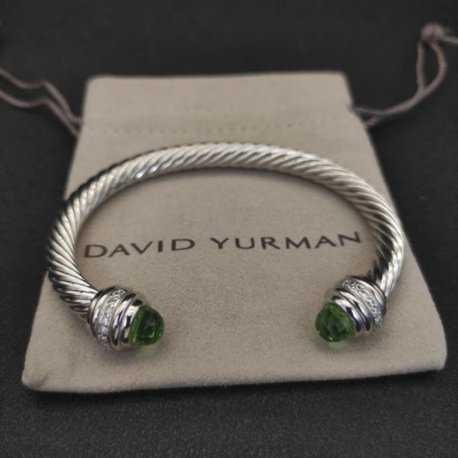 David Yurman Naisten Klassinen Kaapeli-Ranneke Rannerengas Sterling Hopea Peridot ja Timantteja 7mm