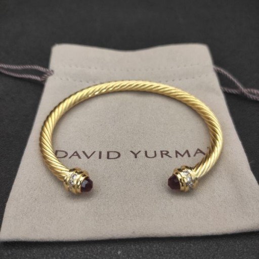 David Yurman Naisten Klassinen Cablespira Ranneke Rannekorun 18K Keltainen Kultaa ja Punainen Timantit 5mm