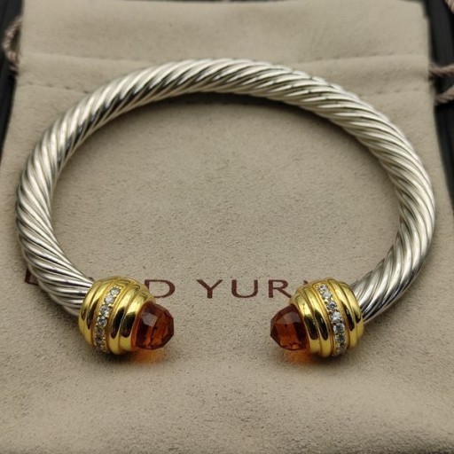 David Yurman Naisten Klassinen Cablespira Ranneke Rannerengas Sterling Silver 18K Keltainen Kulta Samppanjaa Timantteja 7mm