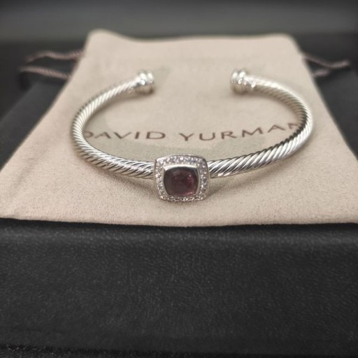 David Yurman Naisten Klassinen Cablespira Asema Ranneke Rannerengas Sterling Silver, kanssa Ametisti ja Timantteja 4mm