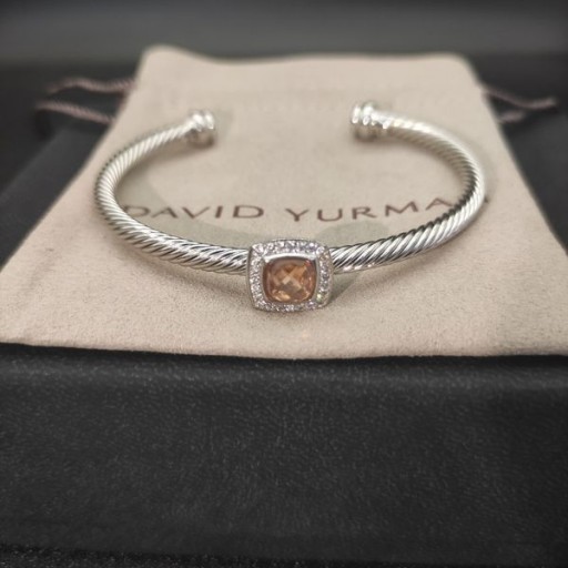 David Yurman Naisten Klassinen Cablespira Asema Ranneke Rannerengas Sterling Hopea Samppanja Timantteja 4mm