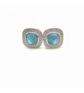 David Yurman Albion Stud Korvakorut Sterling Hopea Sininen Topaasi ja Timantteja 7mm