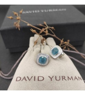 David Yurman Albion Stud Korvakorut Sterling Hopea Sininen Topaasi ja Timantteja 7mm
