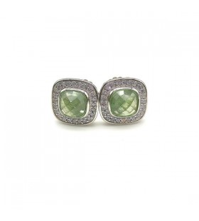 David Yurman Albion Stud Korvakorut Sterling Hopea, Vihreä Kristalli ja Timantteja 7mm
