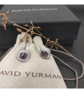 David Yurman Albion Stud Korvakorut Sterling Hopea Violetti Kristalli ja Timantteja 7mm