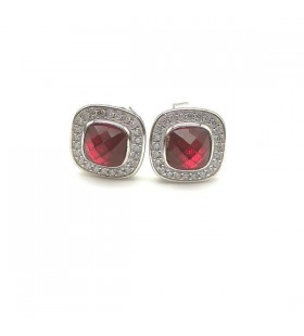 David Yurman Albion Stud Korvakorut Sterling Silver, kanssa Punainen Kristalli ja Timantteja 7mm
