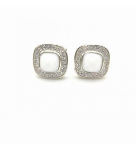 David Yurman Albion Stud Korvakorut Sterling Silver, kanssa Valkoinen akaatti ja Timantteja 7mm