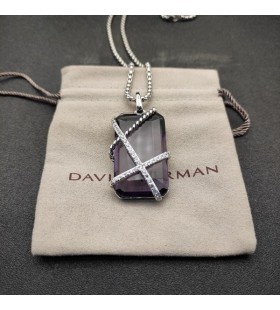 David Yurman Kaapeli-Wrap Amuletti Sterling Hopea Laventeli Ametisti ja Timantteja 32mm