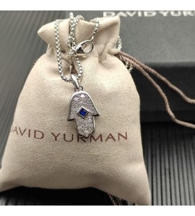 David Yurman Hamsa Amuletti 18K Valkoinen Kulta kanssa Pavé Timantteja ja Sininen Safiiri 24.6 mm