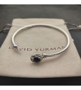 David Yurman Naisten Petite Kartanonrouva Rannerengas Rannekoru Sterling Hopea kanssa Musta Ruutu 3mm