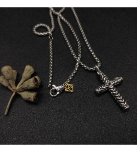 David Yurman Miesten Chevron Cross Riipus Sterling Hopea kanssa Musta Ruutu 36mm