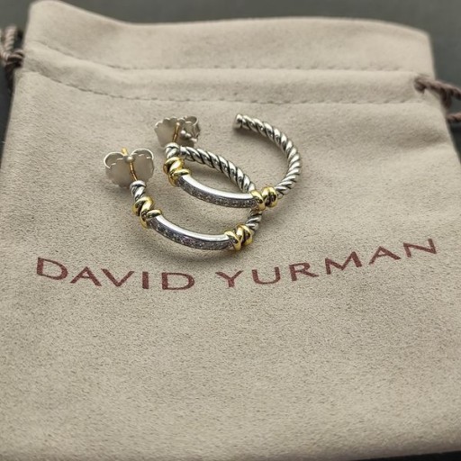 David Yurman Petite Helena Envelopper Hoop Boucles d'oreilles en Argent Sterling avec Or Jaune 18 carats et Diamants 3/4in
